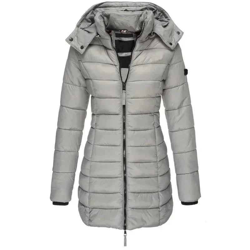 Long women’s down jacket with hood and zip - J&B; - 4 - London-stylehouse.com