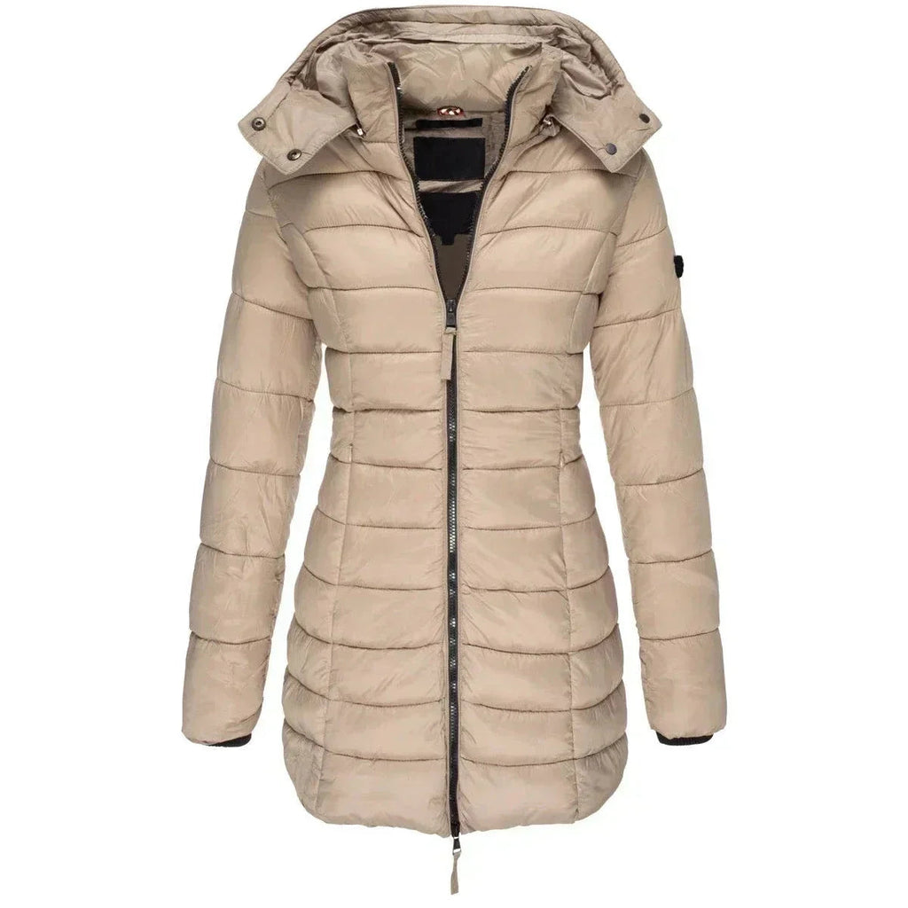 Long women’s down jacket with hood and zip - J&B; - 6 - London-stylehouse.com