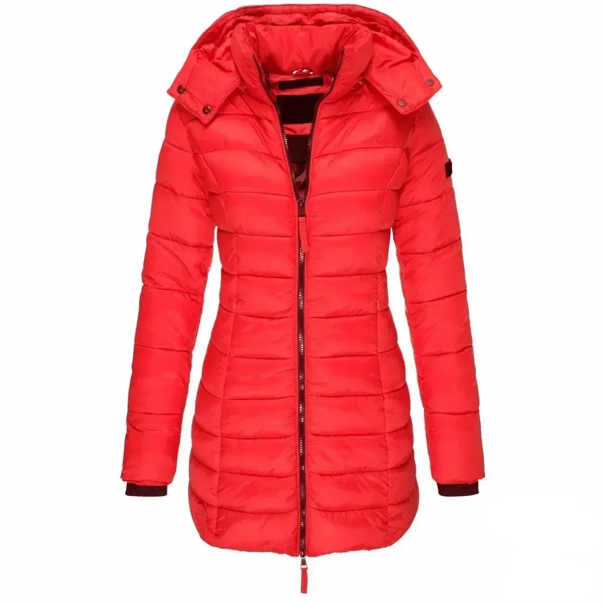 Long women’s down jacket with hood and zip - J&B; - 8 - London-stylehouse.com