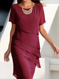 María – Elegant Layered Chiffon Midi Dress for Women