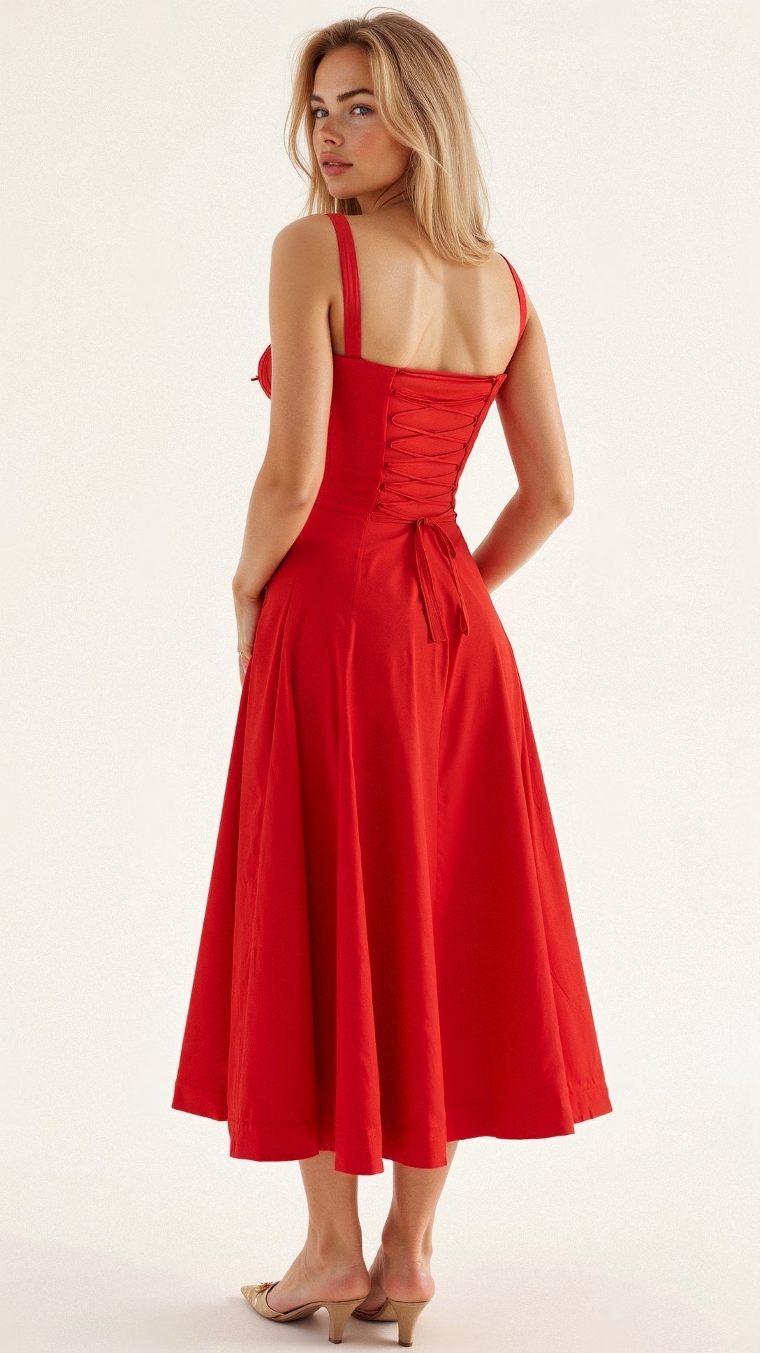 theresa midi corset dress in red MORE TO COME