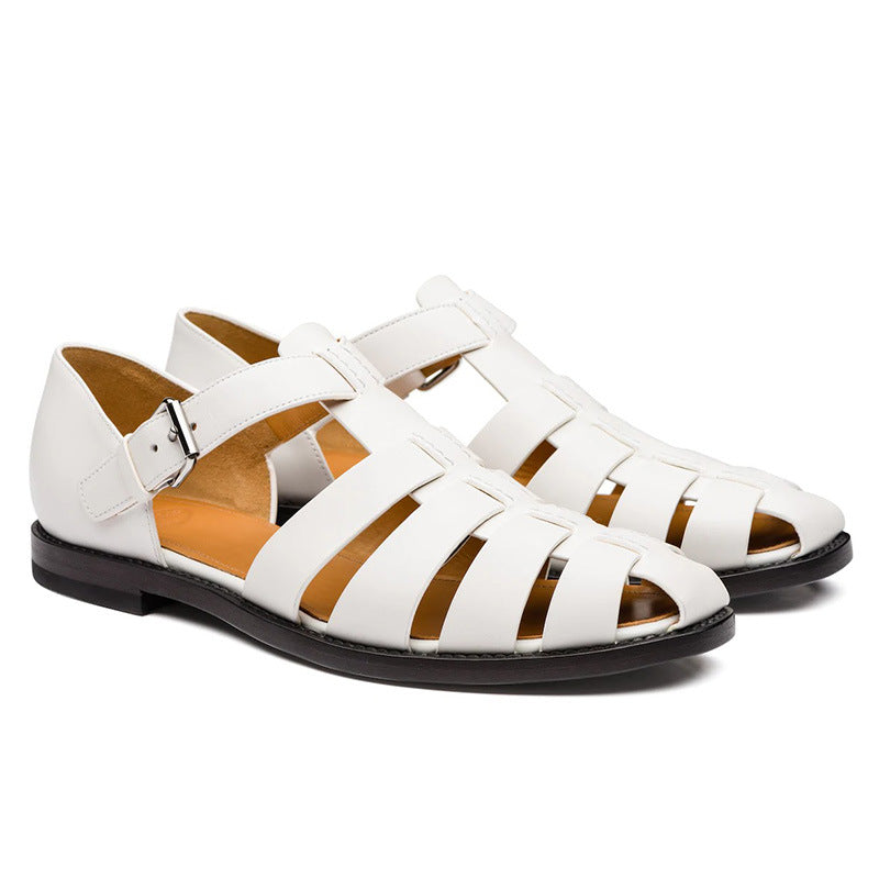 David – Men’s Leather Sandals Roman Style with Buckle - Image 1