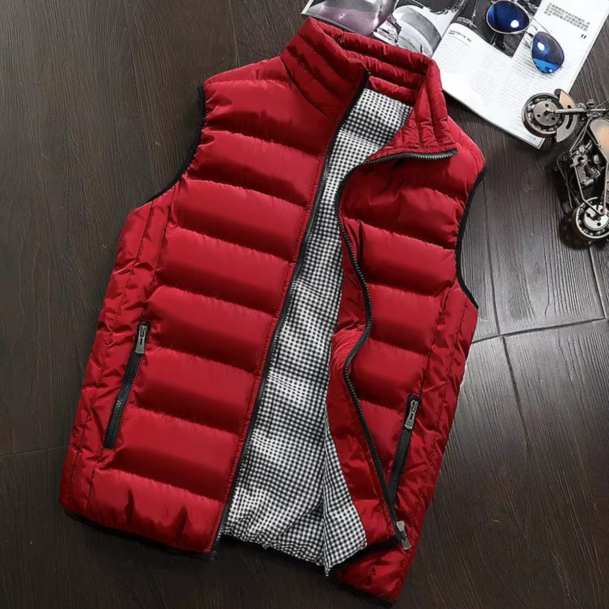 Padded men’s waistcoat with stand-up collar and zip - J&B; - 4 - London-stylehouse.com