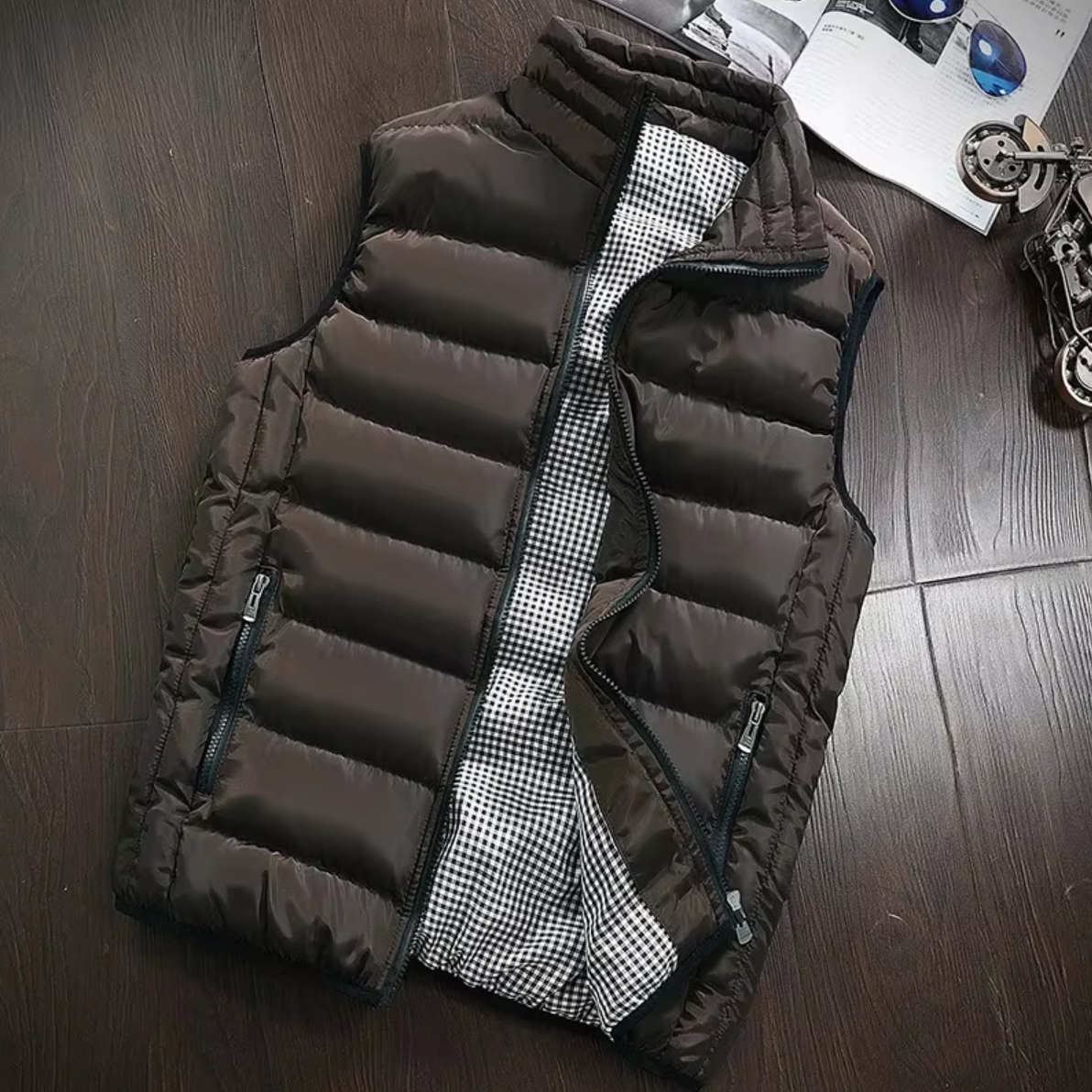 Padded men’s waistcoat with stand-up collar and zip - J&B; - 2 - London-stylehouse.com
