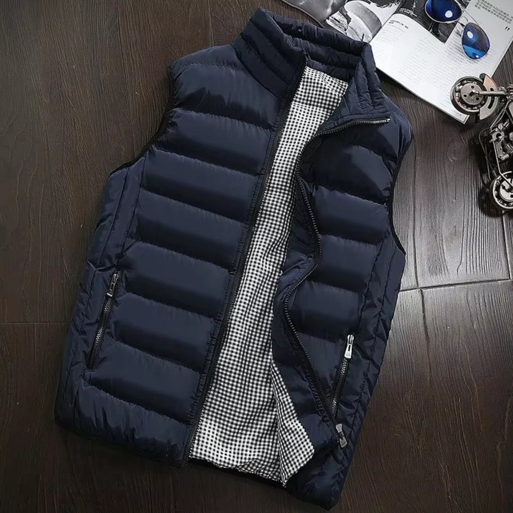 Padded men’s waistcoat with stand-up collar and zip - J&B; - 1 - London-stylehouse.com