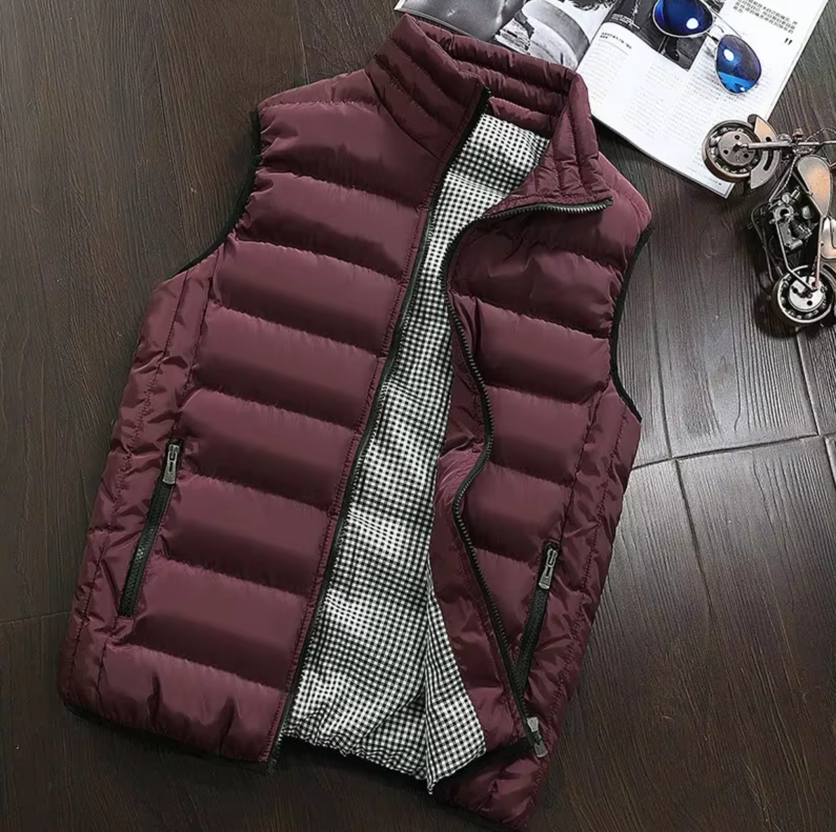 Padded men’s waistcoat with stand-up collar and zip - J&B; - 5 - London-stylehouse.com
