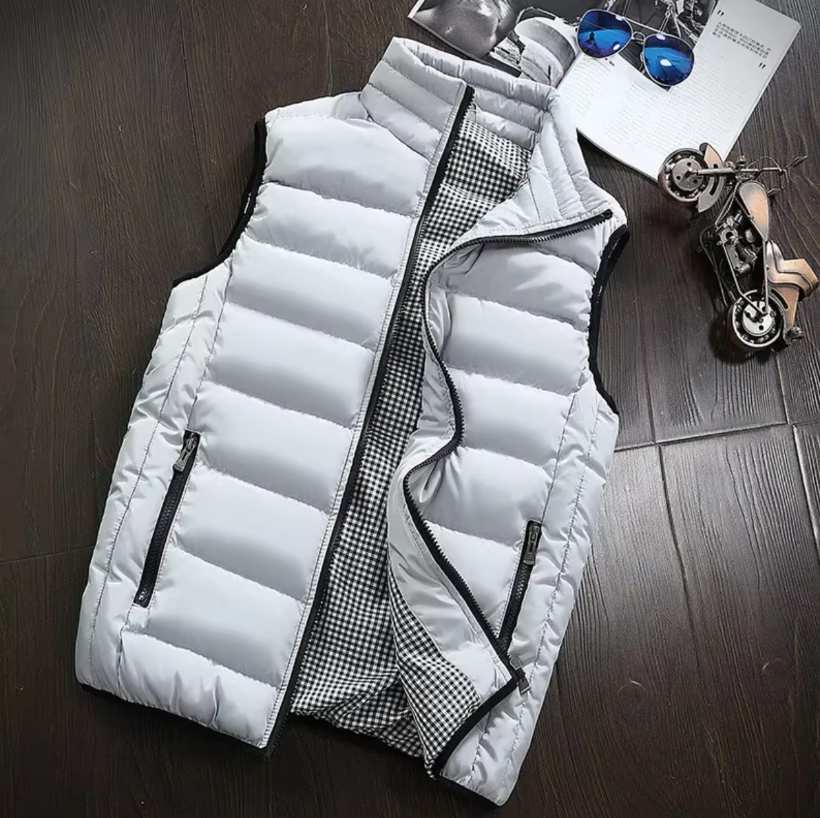 Padded men’s waistcoat with stand-up collar and zip - J&B; - 6 - London-stylehouse.com