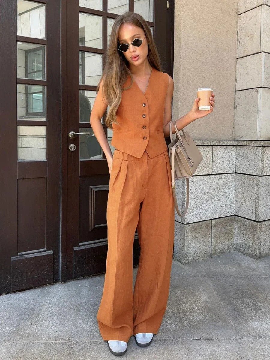 Stefanie – Women’s Chic Linen Vest and Trousers Set - Image 3