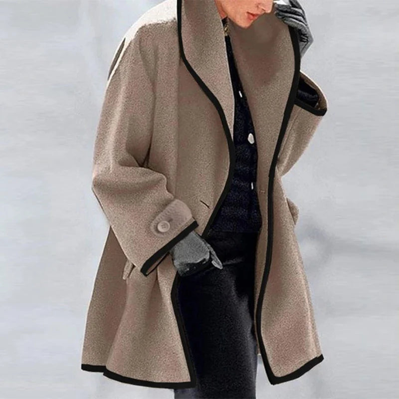 Oversized women’s coat with stylish contrasting trim - J&B; - 1 - London-stylehouse.com