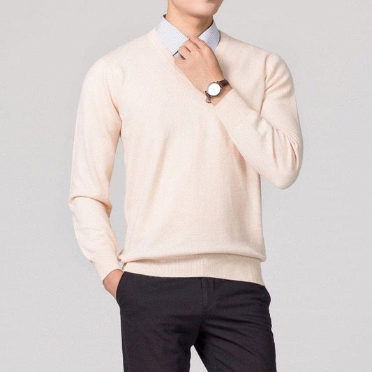 Men’s Cashmere V-Neck Sweater – Classic Lightweight Knitwear - Solorfit
