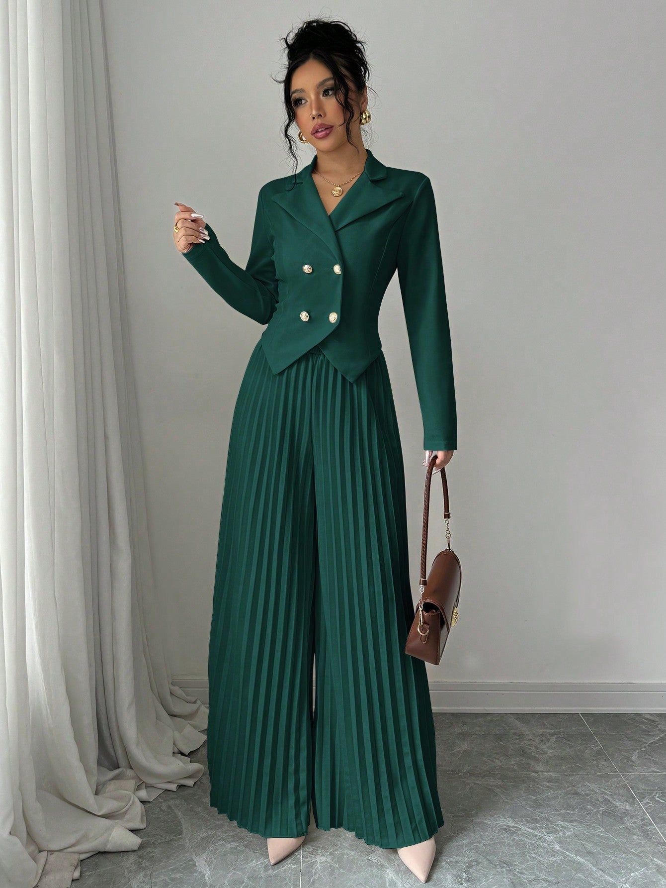 Melanie – Stylish Pleated Double-Breasted Jumpsuit - Image 1