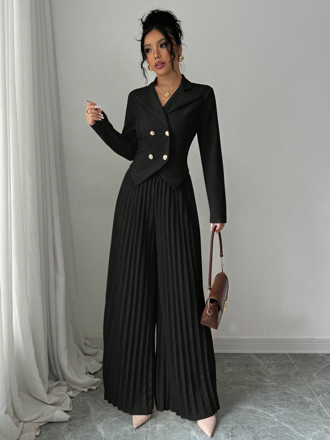 Melanie – Stylish Pleated Double-Breasted Jumpsuit - Image 12