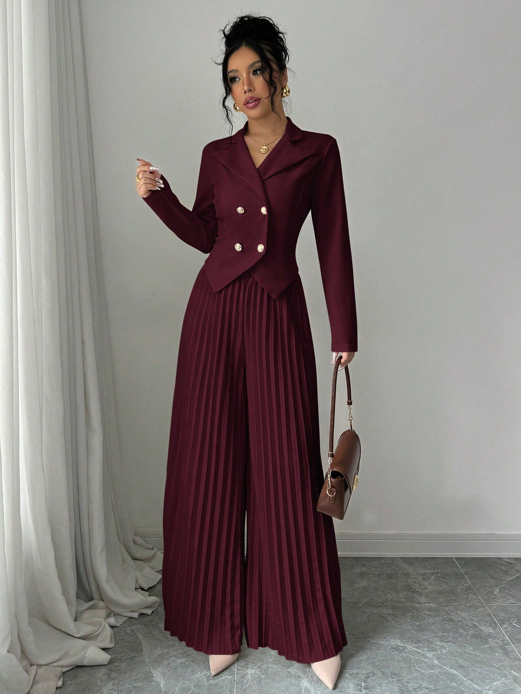 Melanie – Stylish Pleated Double-Breasted Jumpsuit - Image 13