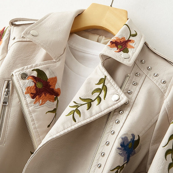 Valeria – Embroidered Biker Jacket for Women