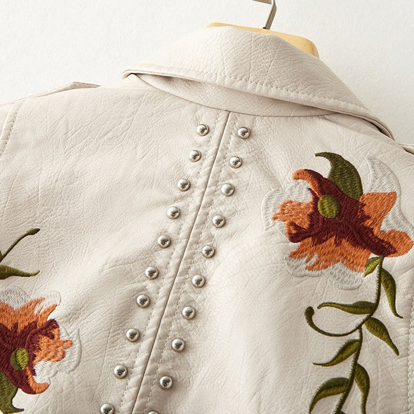 Valeria – Embroidered Biker Jacket for Women