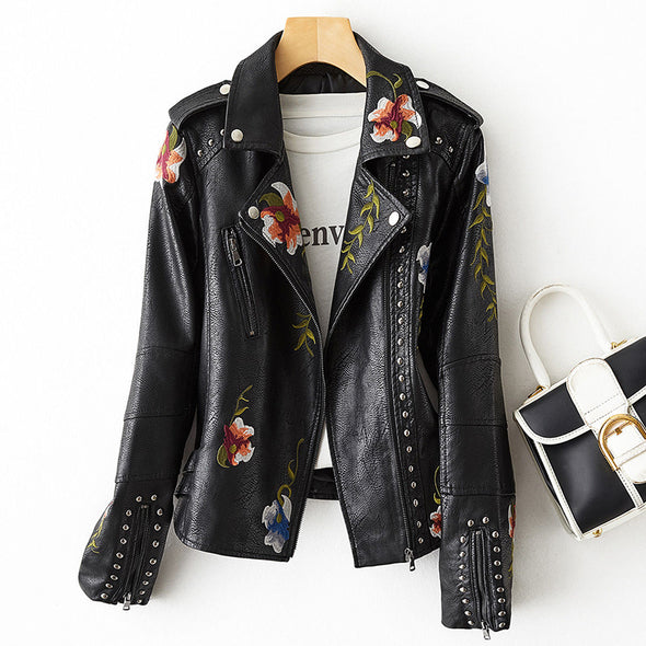 Valeria – Embroidered Biker Jacket for Women