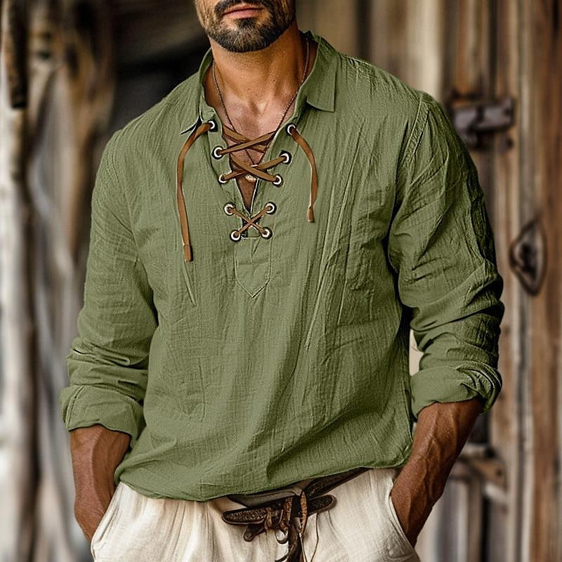 Oliver – Linen Stylish Henry Shirt with Long Sleeves for Men