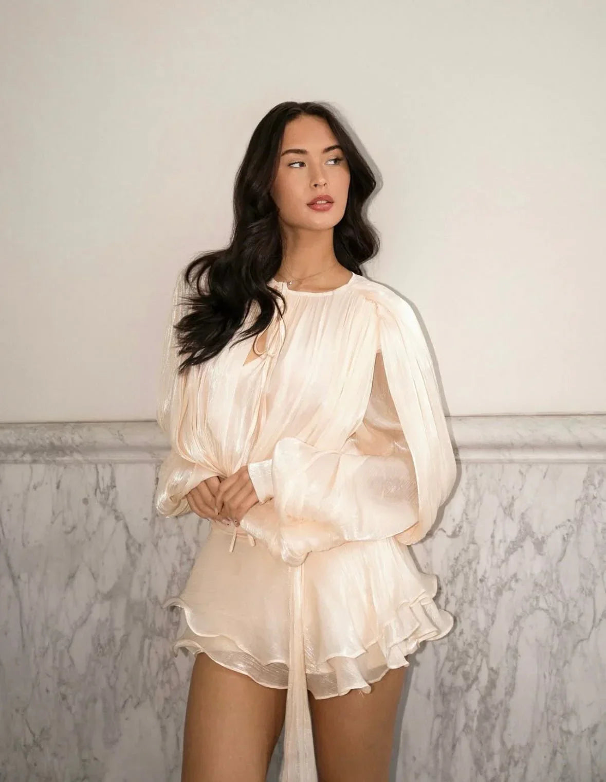 Stefanie – Elegant Puff Sleeves with Pleats Dress - Image 1