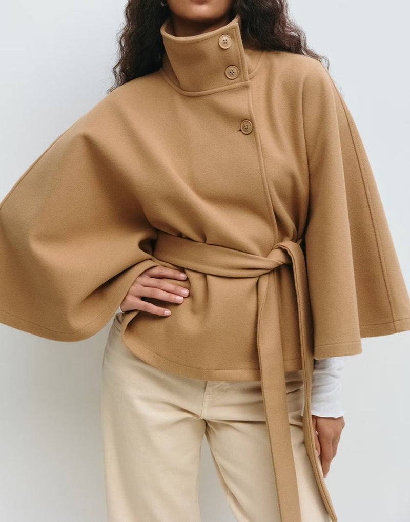 Short women’s jacket with a belt at the waist and a high collar - J&B; - 1 - London-stylehouse.com