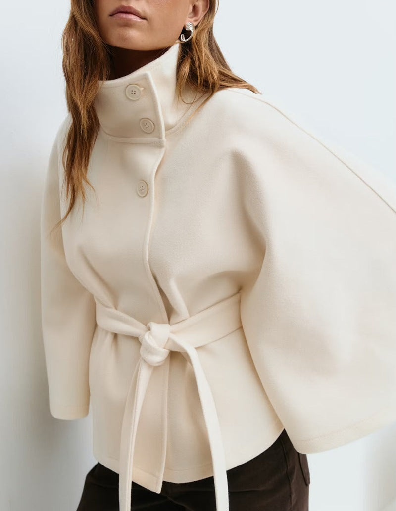 Short women’s jacket with a belt at the waist and a high collar - J&B; - 2 - London-stylehouse.com