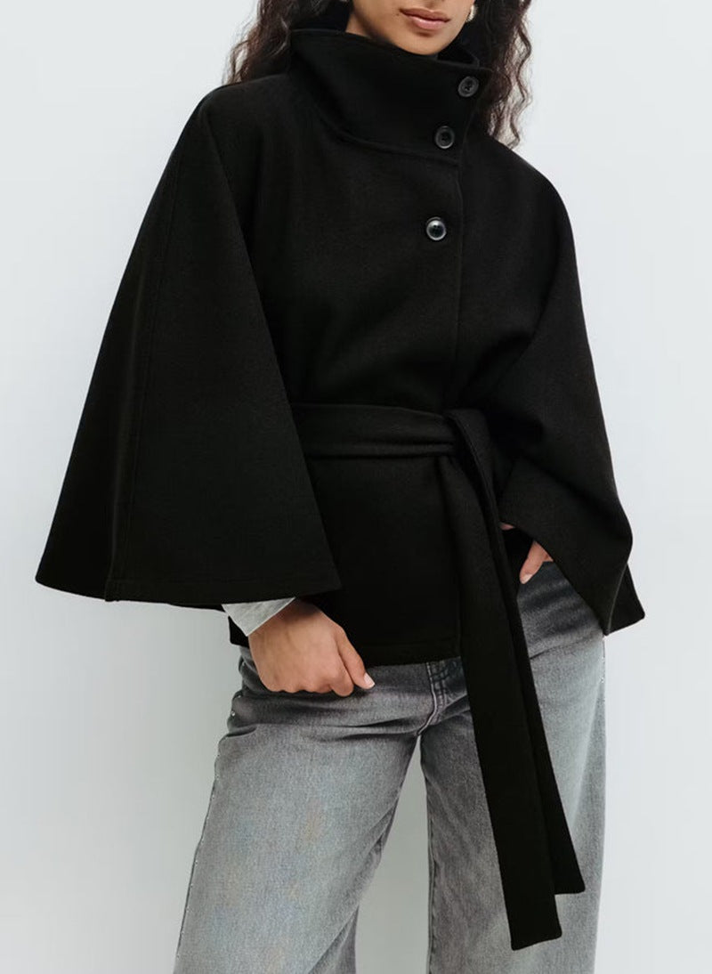 Short women’s jacket with a belt at the waist and a high collar - J&B; - 3 - London-stylehouse.com