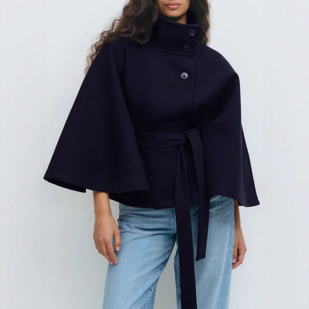 Short women’s jacket with a belt at the waist and a high collar - J&B; - 4 - London-stylehouse.com
