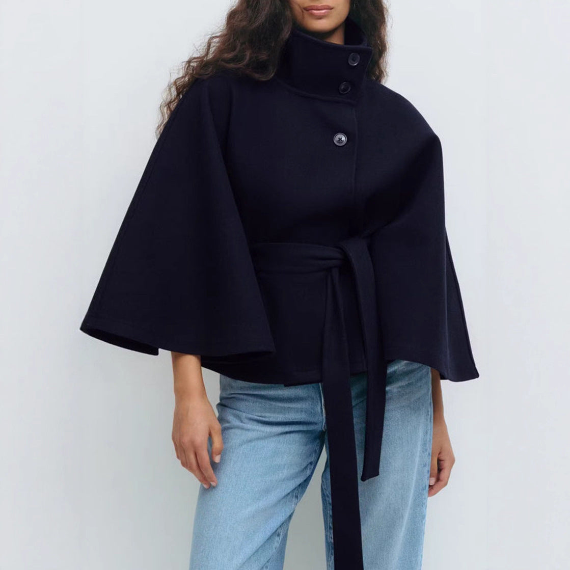 Short women’s jacket with a belt at the waist and a high collar - J&B; - 4 - London-stylehouse.com