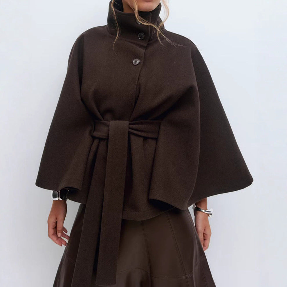 Short women’s jacket with a belt at the waist and a high collar - J&B; - 5 - London-stylehouse.com