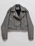 Short women’s motorbike jacket with a belt at the waist - 1 - London-stylehouse.com