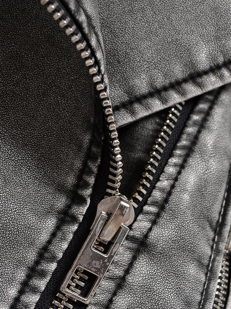 Short women’s motorbike jacket with a belt at the waist - 4 - London-stylehouse.com
