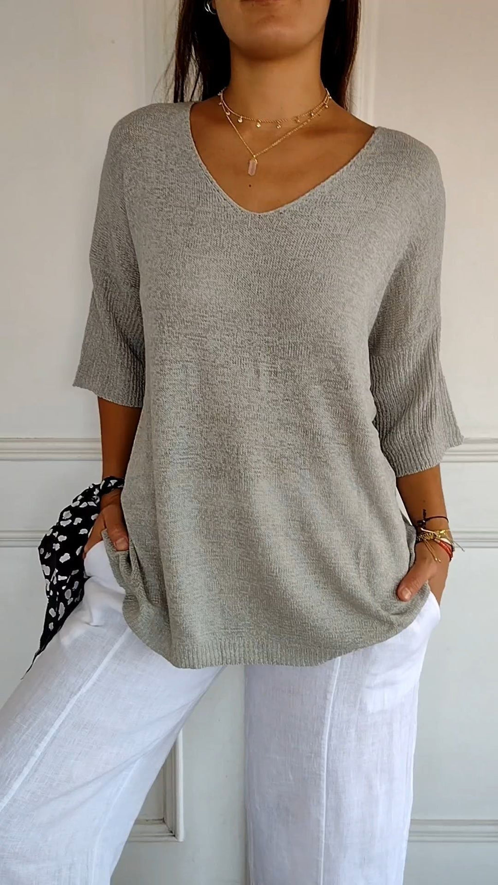 Cornelia cozy V-neck sweater in grey