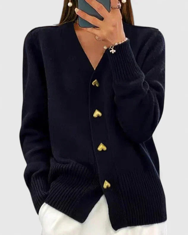 Women’s cardigan with heart-shaped buttons and a V-neck - J&B; - 1 - London-stylehouse.com
