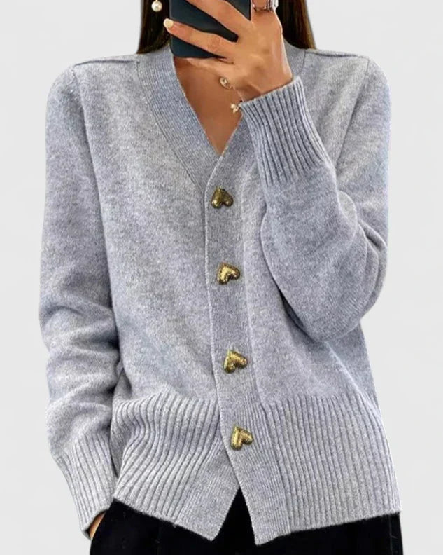 Women’s cardigan with heart-shaped buttons and a V-neck - J&B; - 2 - London-stylehouse.com