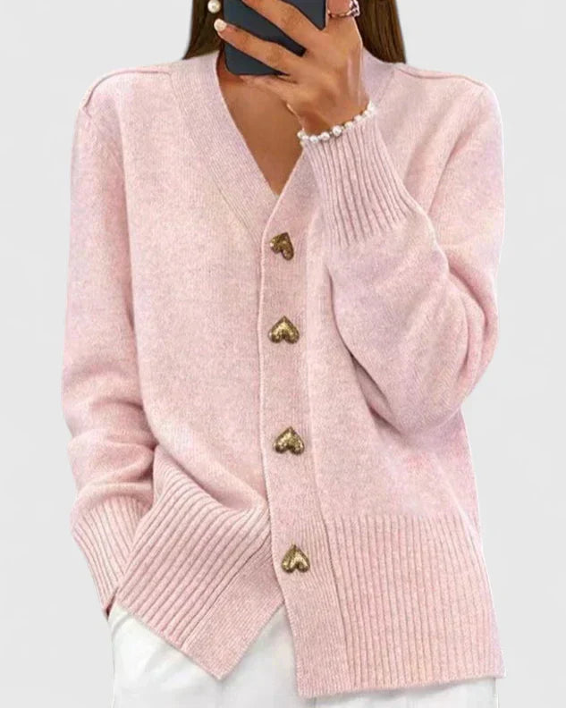 Women’s cardigan with heart-shaped buttons and a V-neck - J&B; - 3 - London-stylehouse.com