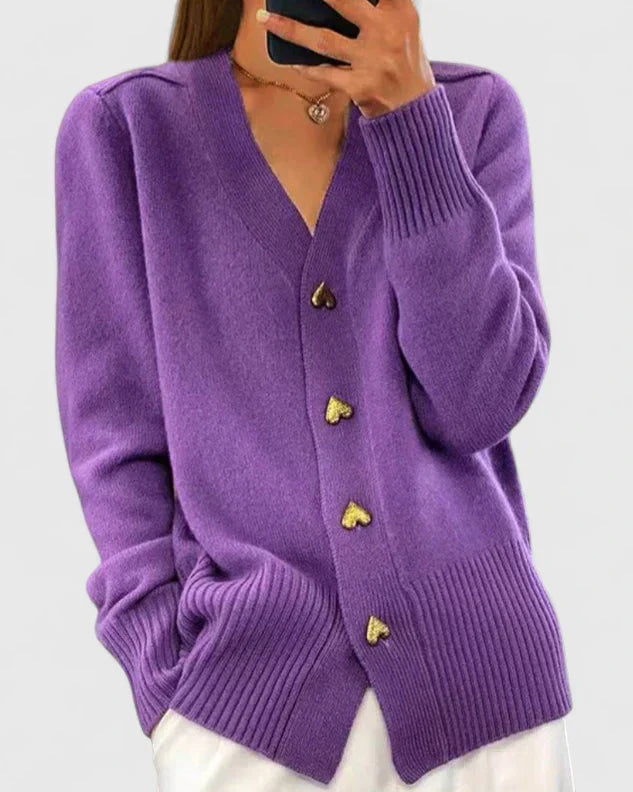 Women’s cardigan with heart-shaped buttons and a V-neck - J&B; - 4 - London-stylehouse.com