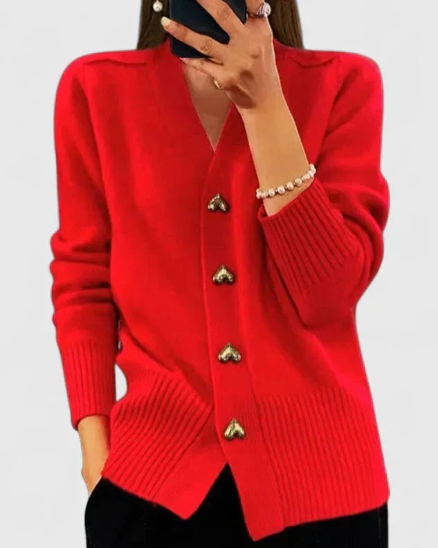 Women’s cardigan with heart-shaped buttons and a V-neck - J&B; - 5 - London-stylehouse.com