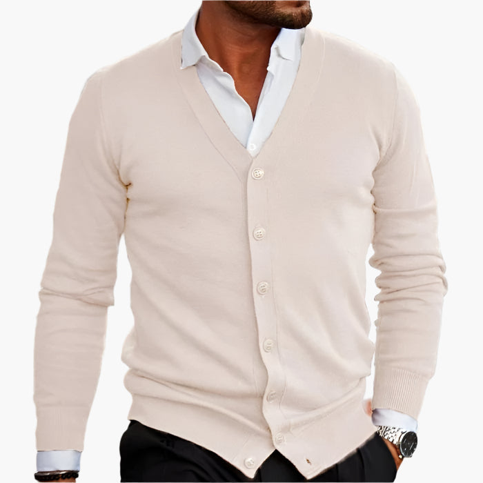Men’s cardigan with a V-neck, button placket at the front and pockets - J&B; - 6 - London-stylehouse.com