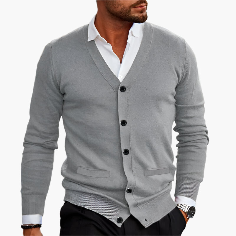 Men’s cardigan with a V-neck, button placket at the front and pockets - J&B; - 8 - London-stylehouse.com