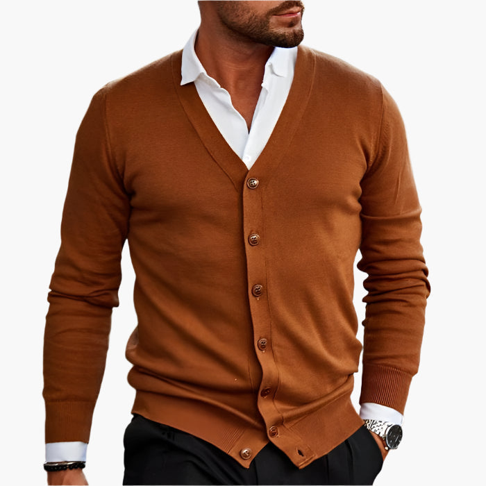 Men’s cardigan with a V-neck, button placket at the front and pockets - J&B; - 4 - London-stylehouse.com
