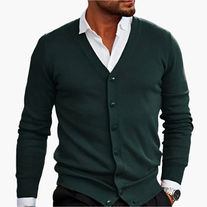 Men’s cardigan with a V-neck, button placket at the front and pockets - J&B; - 5 - London-stylehouse.com
