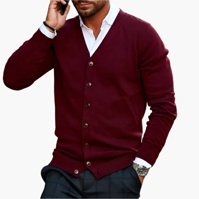 Men’s cardigan with a V-neck, button placket at the front and pockets - J&B; - 3 - London-stylehouse.com