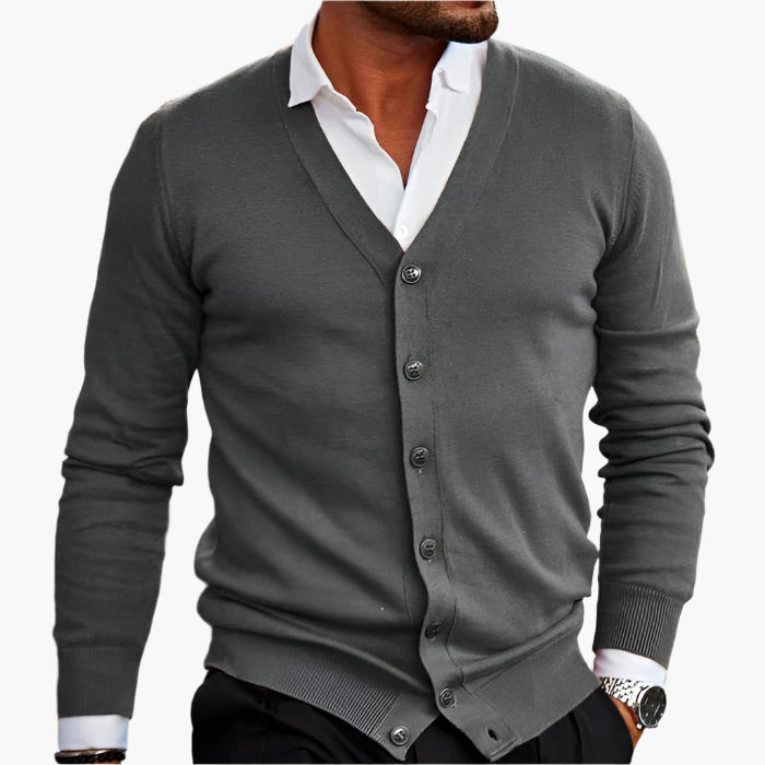 Men’s cardigan with a V-neck, button placket at the front and pockets - J&B; - 7 - London-stylehouse.com