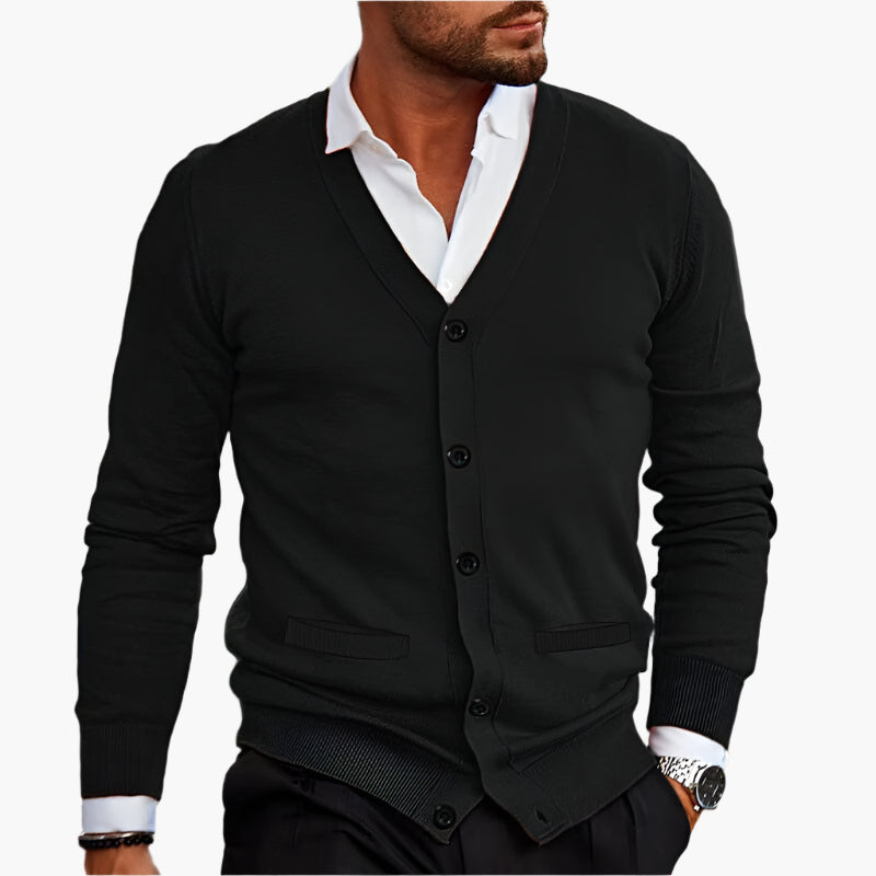 Men’s cardigan with a V-neck, button placket at the front and pockets - J&B; - 9 - London-stylehouse.com