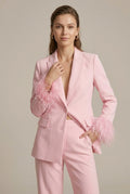 Two-piece set comprising a ladies’ blazer and trousers with feather trim - J&B; - 1 - London-stylehouse.com