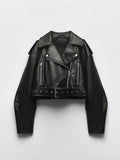 Women’s cropped biker jacket with a belt at the waist - J&B; - 2 - London-stylehouse.com
