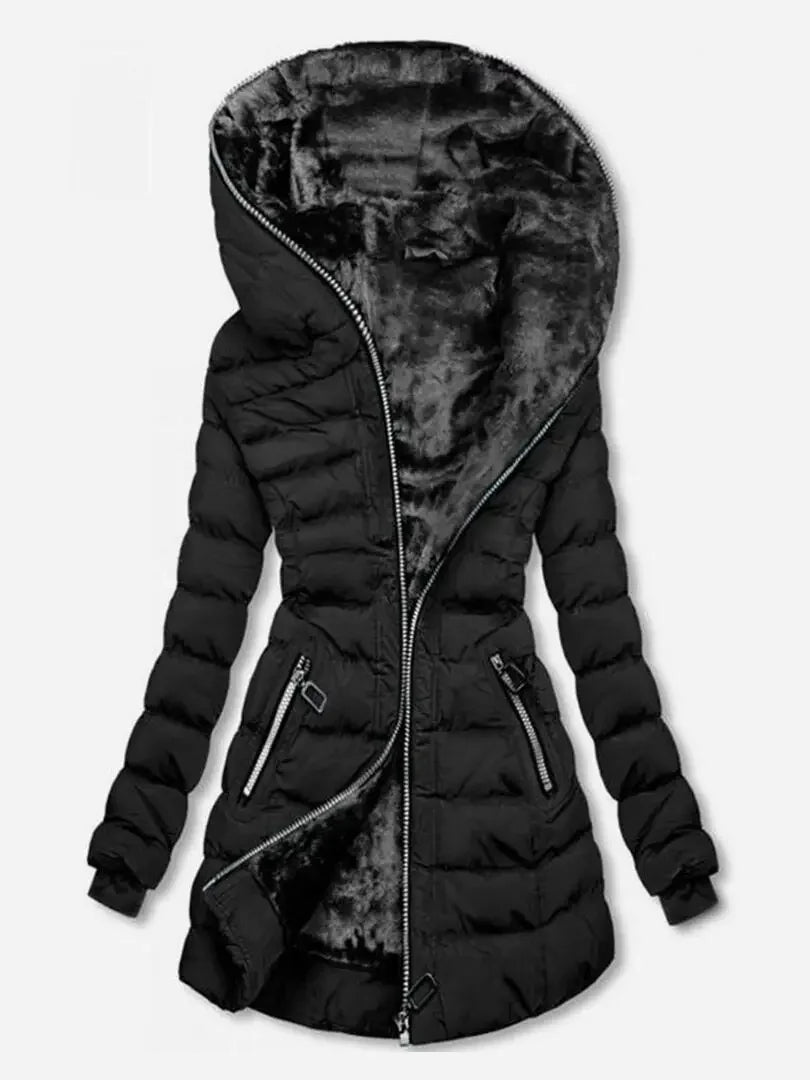 Women’s hooded down jacket with front zip and side pockets - J&B; - 1 - London-stylehouse.com