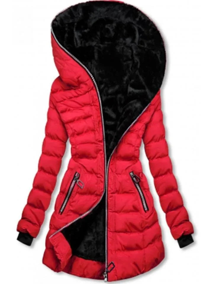 Women’s hooded down jacket with front zip and side pockets - J&B; - 3 - London-stylehouse.com