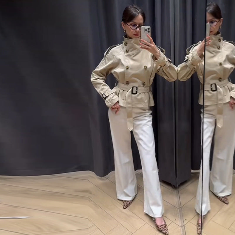 Women’s trench coat, cropped, with a belt at the waist - J&B; - 1 - London-stylehouse.com